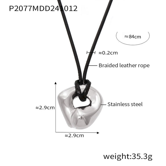 Wholesale Jewelry Leather Rope Adjustable Necklace For Women Heavy Industry Curved Surface Design 316L Stainless Steel Pvd Plated Geometric Style
