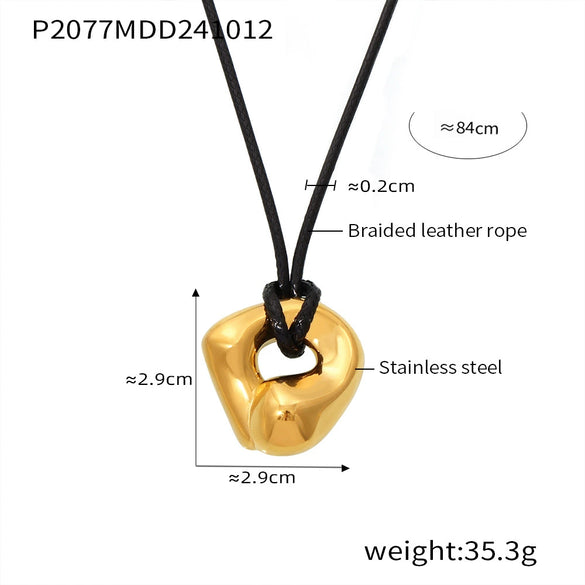 Wholesale Jewelry Leather Rope Adjustable Necklace Heavy Industry Geometric Design Titanium Steel Pvd Plated With 18K Gold For Women
