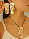 Wholesale Jewelry Leather Rope Alloy Human Face Pattern Electroplated Personality Pendant Fourpiece Set For Women
