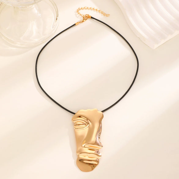 Wholesale Jewelry Leather Rope Alloy Human Face Pattern Electroplated Personality Pendant Fourpiece Set For Women