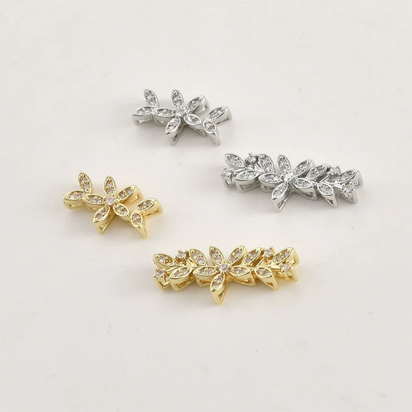 Wholesale Jewelry Leaves Zircon Flower Pendant Copper Electroplated Handmade Bracelet Necklace Accessories