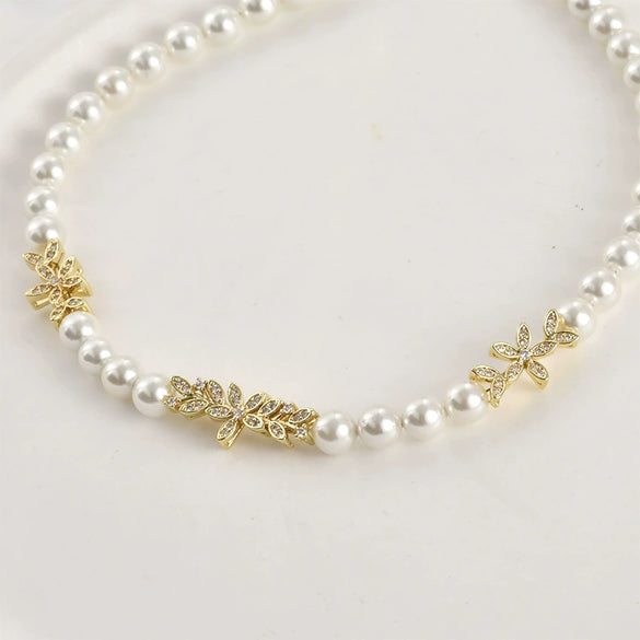 Wholesale Jewelry Leaves Zircon Flower Pendant Copper Electroplated Handmade Bracelet Necklace Accessories