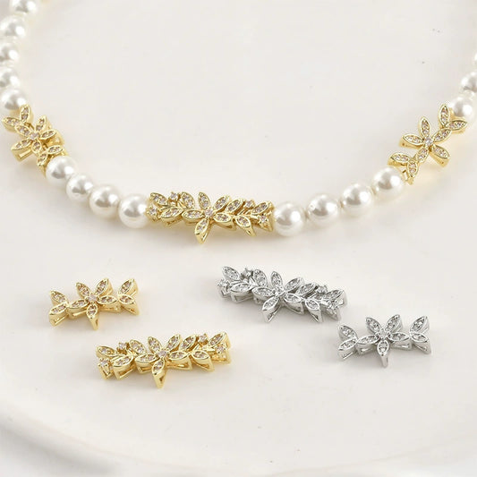 Wholesale Jewelry Leaves Zircon Flower Pendant Copper Electroplated Handmade Bracelet Necklace Accessories