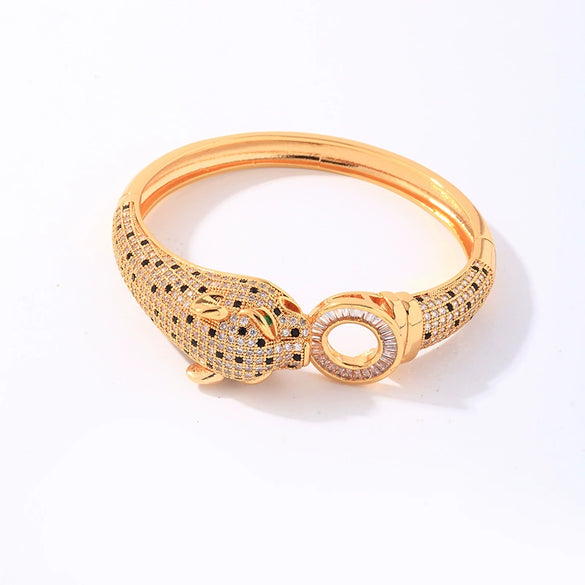 Wholesale Jewelry Leopard Print Copper Goldplated Bracelet Ring With Micro Inlaid Zircon Light Luxury Style
