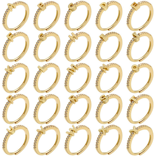 Wholesale Jewelry Letter Ring Copper Geometric Style 18K Gold Plated