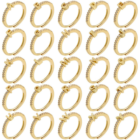 Wholesale Jewelry Letter Ring Copper Geometric Style 18K Gold Plated
