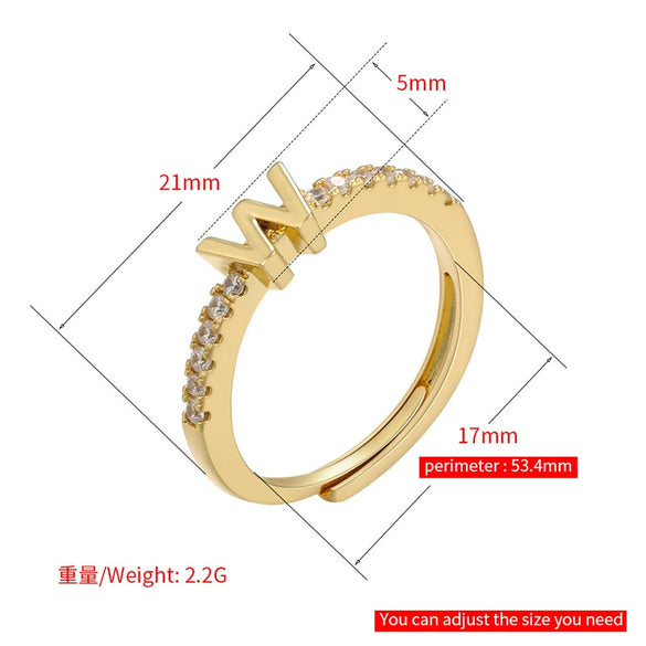 Wholesale Jewelry Letter Ring Copper Geometric Style 18K Gold Plated