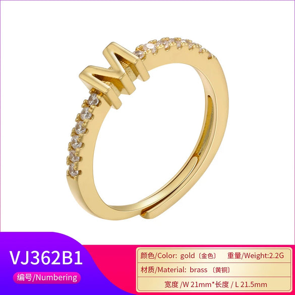 Wholesale Jewelry Letter Ring Copper Geometric Style 18K Gold Plated