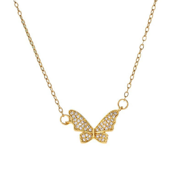 Wholesale Jewelry Light Luxury Animals Butterfly Copper Pendant Titanium Steel Cross Chain Necklace For Women