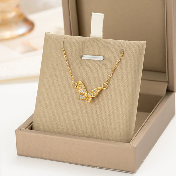 Wholesale Jewelry Light Luxury Animals Butterfly Copper Pendant Titanium Steel Cross Chain Necklace For Women