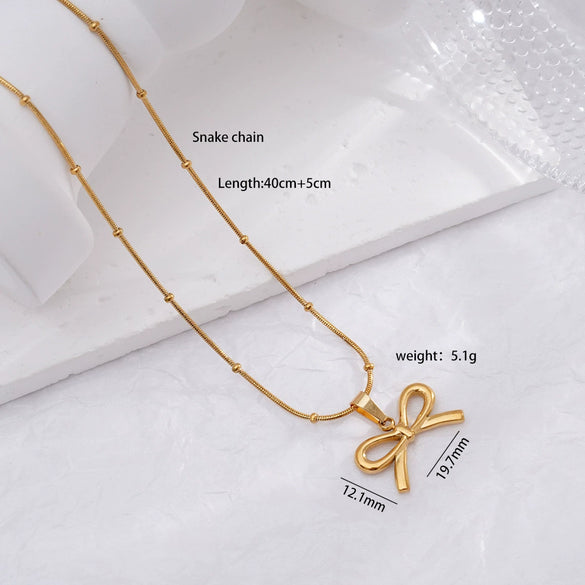 Wholesale Jewelry Light Luxury Bow Snake Bone Chain Pendant Necklace Titanium Stainless Steel Animal Zodiac Electroplated For Women