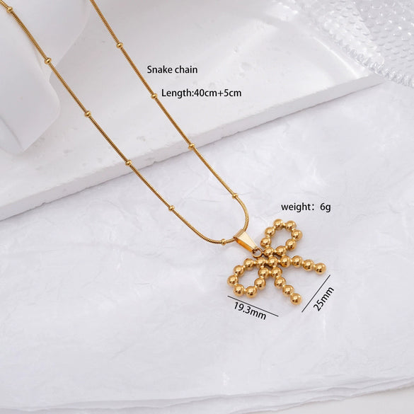 Wholesale Jewelry Light Luxury Bow Snake Bone Chain Pendant Necklace Titanium Stainless Steel Animal Zodiac Electroplated For Women
