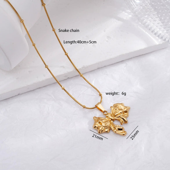 Wholesale Jewelry Light Luxury Bow Snake Bone Chain Pendant Necklace Titanium Stainless Steel Animal Zodiac Electroplated For Women