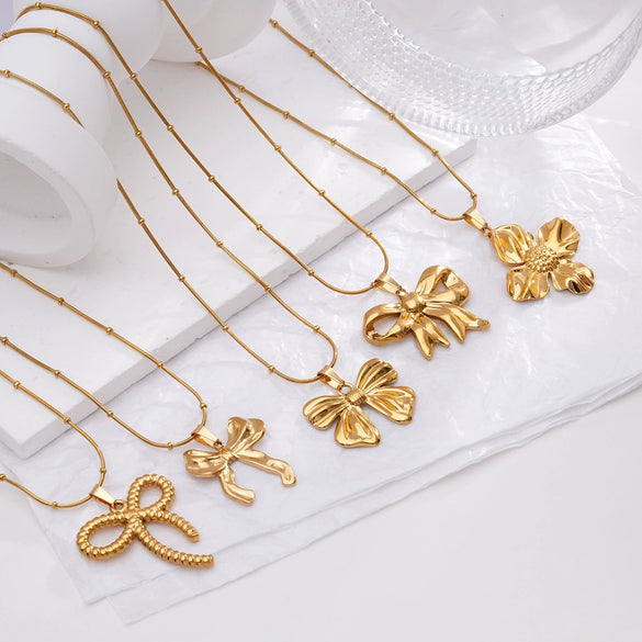 Wholesale Jewelry Light Luxury Bow Snake Bone Chain Pendant Necklace Titanium Stainless Steel Animal Zodiac Electroplated For Women