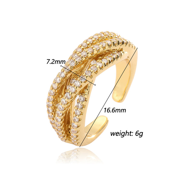 Wholesale Jewelry Light Luxury Copper Geometric Inlaid Zircon Open Ring For Ladies