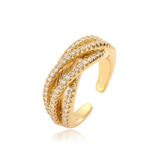 Wholesale Jewelry Light Luxury Copper Geometric Inlaid Zircon Open Ring For Ladies