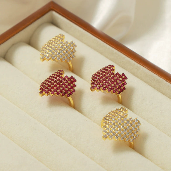 Wholesale Jewelry Light Luxury Copper Heart Shaped Inlaid Color Zircon Ring For Women