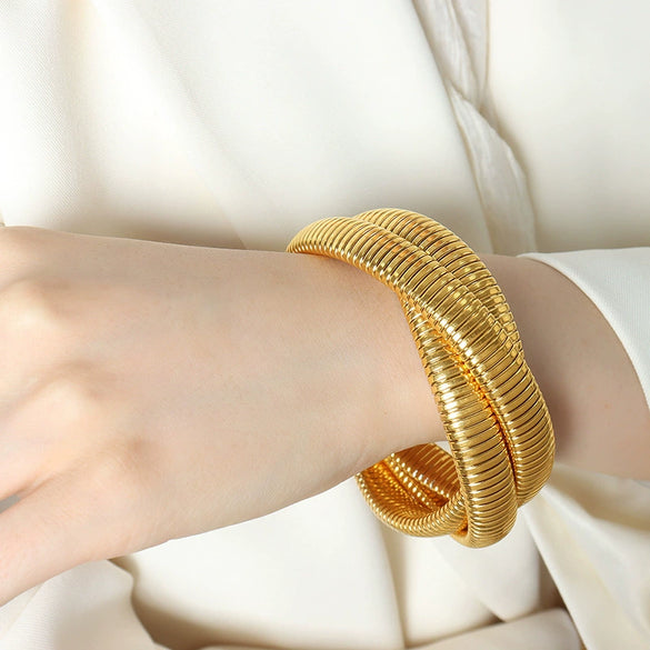 Wholesale Jewelry Light Luxury Fashion Gold Plated 316L Stainless Steel Snake Shaped Winding Elastic Bracelet For Women