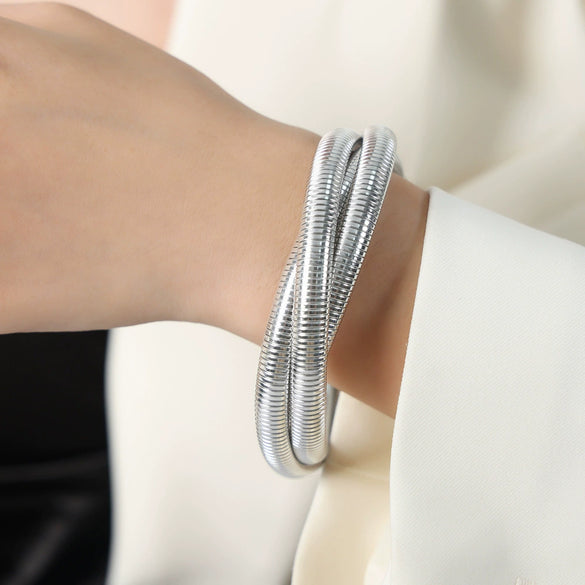 Wholesale Jewelry Light Luxury Fashion Gold Plated 316L Stainless Steel Snake Shaped Winding Elastic Bracelet For Women