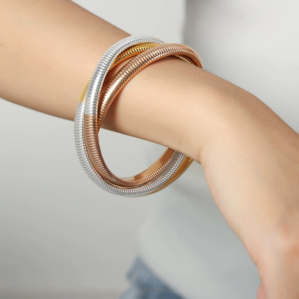 Wholesale Jewelry Light Luxury Fashion Gold Plated 316L Stainless Steel Snake Shaped Winding Elastic Bracelet For Women