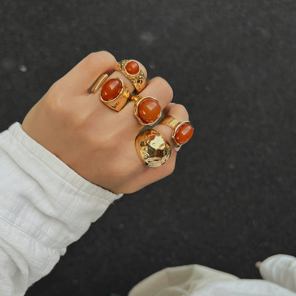 Wholesale Jewelry Light Luxury Geometric Alloy And Acrylic Drill Ring With Electroplating