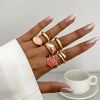 Wholesale Jewelry Light Luxury Geometric Alloy And Acrylic Drill Ring With Electroplating