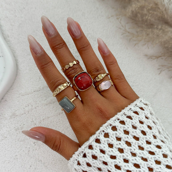 Wholesale Jewelry Light Luxury Geometric Alloy And Acrylic Drill Ring With Electroplating