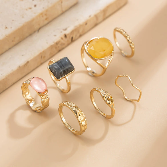 Wholesale Jewelry Light Luxury Geometric Alloy And Acrylic Drill Ring With Electroplating