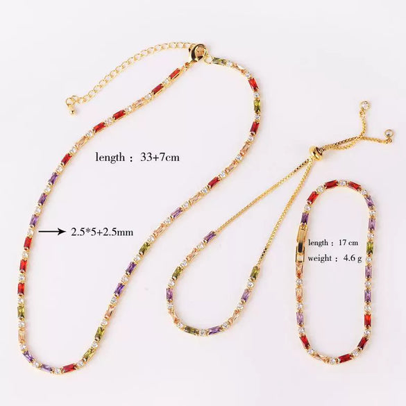 Wholesale Jewelry Light Luxury Geometric Copper 18K Electroplated Rectangular Horizontal Claw Chain Threepiece Set For Women