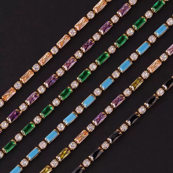 Wholesale Jewelry Light Luxury Geometric Copper 18K Electroplated Rectangular Horizontal Claw Chain Threepiece Set For Women