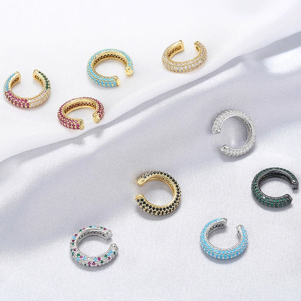 Wholesale Jewelry Light Luxury Geometric Copper 18K Goldplated Microinlaid Colored Diamond Ear Bone Clip Earrings