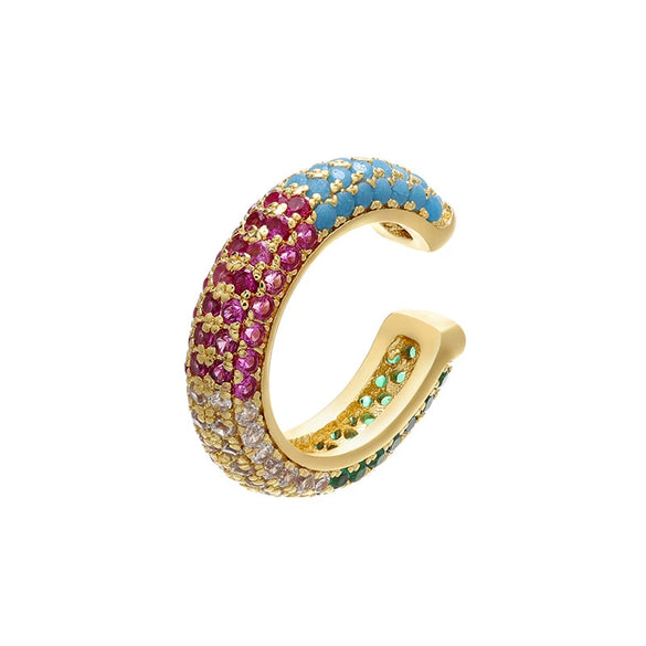 Wholesale Jewelry Light Luxury Geometric Copper 18K Goldplated Microinlaid Colored Diamond Ear Bone Clip Earrings