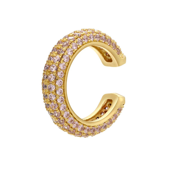 Wholesale Jewelry Light Luxury Geometric Copper 18K Goldplated Microinlaid Colored Diamond Ear Bone Clip Earrings