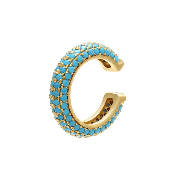 Wholesale Jewelry Light Luxury Geometric Copper 18K Goldplated Microinlaid Colored Diamond Ear Bone Clip Earrings