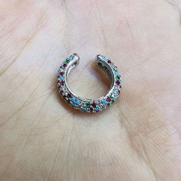 Wholesale Jewelry Light Luxury Geometric Copper 18K Goldplated Microinlaid Colored Diamond Ear Bone Clip Earrings