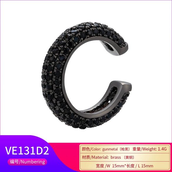 Wholesale Jewelry Light Luxury Geometric Copper 18K Goldplated Microinlaid Colored Diamond Ear Bone Clip Earrings
