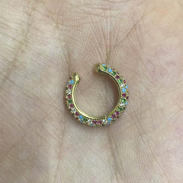 Wholesale Jewelry Light Luxury Geometric Copper 18K Goldplated Microinlaid Colored Diamond Ear Bone Clip Earrings