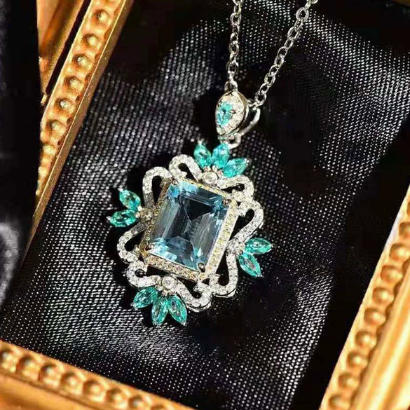 Wholesale Jewelry Light Luxury Geometric Copper Mixed Gem Inlay Imitation Zircon Pendant Necklace