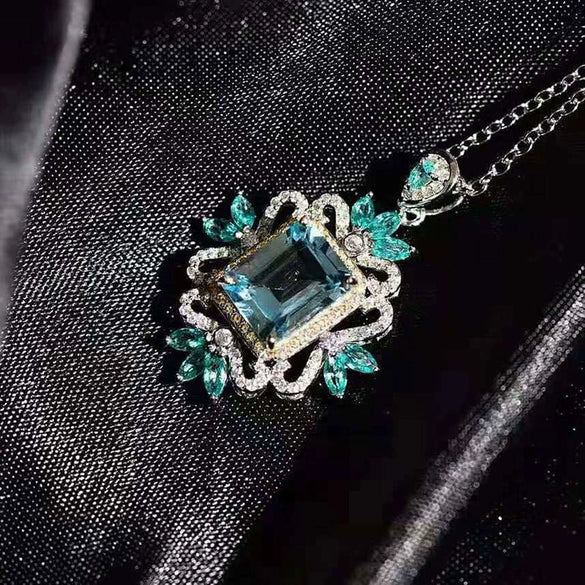 Wholesale Jewelry Light Luxury Geometric Copper Mixed Gem Inlay Imitation Zircon Pendant Necklace