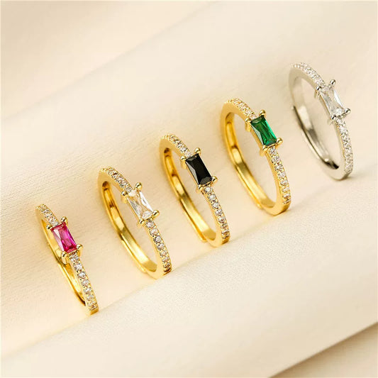 Wholesale Jewelry Light Luxury Geometric Copper Ring With Microset Color Diamond And Zircon Electroplated