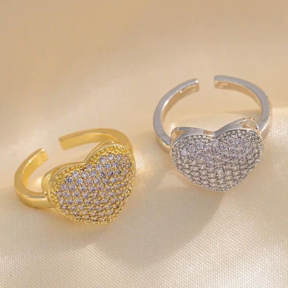 Wholesale Jewelry Light Luxury Geometric Copper Zircon Love Ring For Women