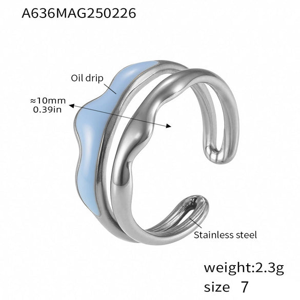 Wholesale Jewelry Light Luxury Geometric Irregular Titanium Steel Enamel Glaze Electroplated Ring
