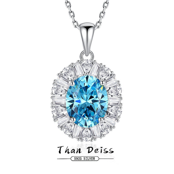 Wholesale Jewelry Light Luxury Geometric Marine Sapphire 925 Sterling Silver Clavicle Chain Pendant With Diamond For Women
