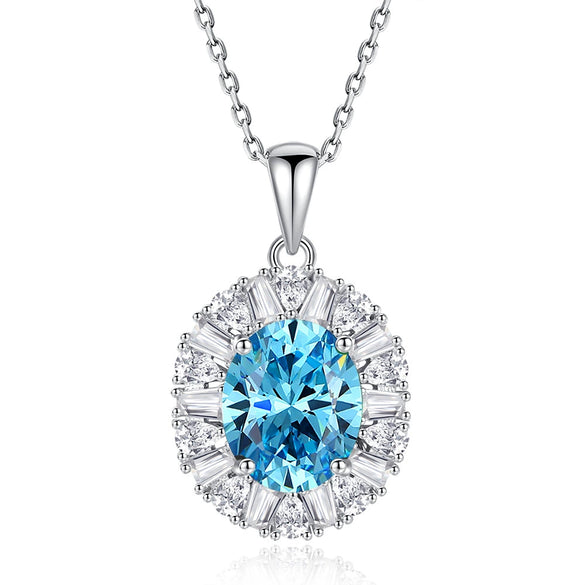 Wholesale Jewelry Light Luxury Geometric Marine Sapphire 925 Sterling Silver Clavicle Chain Pendant With Diamond For Women