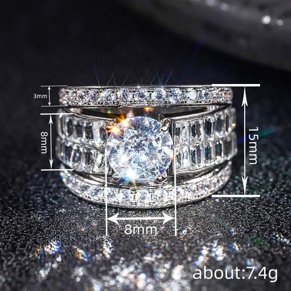 Wholesale Jewelry Light Luxury Geometric Multilayer Design Copper Ring With Zirconia