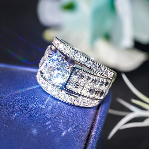 Wholesale Jewelry Light Luxury Geometric Multilayer Design Copper Ring With Zirconia