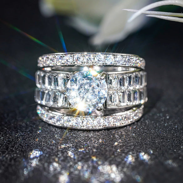 Wholesale Jewelry Light Luxury Geometric Multilayer Design Copper Ring With Zirconia
