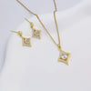 Wholesale Jewelry Light Luxury Geometric Quadrilateral Copper Inlaid Zircon Electroplated Pendant Necklace And Earrings Set For Women