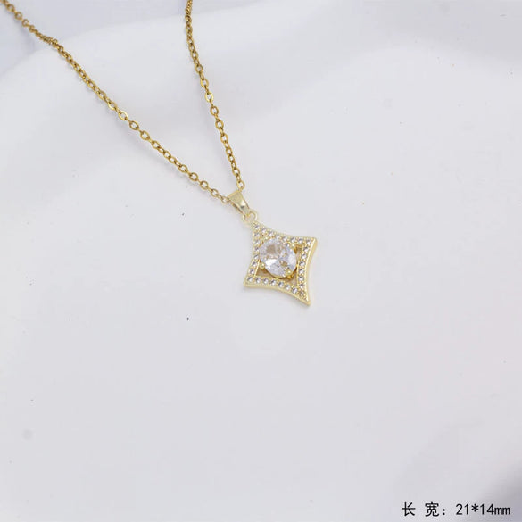 Wholesale Jewelry Light Luxury Geometric Quadrilateral Copper Inlaid Zircon Electroplated Pendant Necklace And Earrings Set For Women