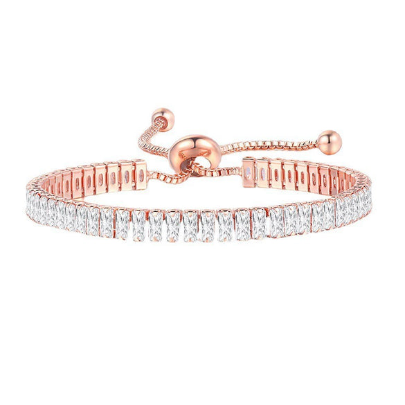 Wholesale Jewelry Light Luxury Geometric Rectangular Zircon Copper Electroplated Bracelet For Women